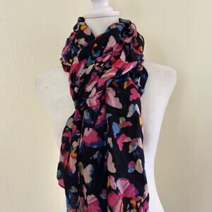Stella & Dot Scarf Black Multicolor Butterfly Shawl Wrap Winter Soft-Touch Comfy